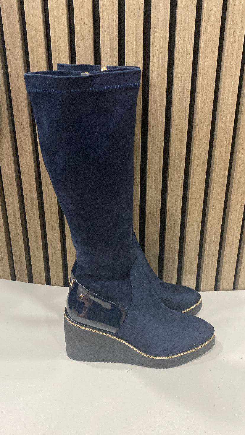 Navy blue wedge boots online