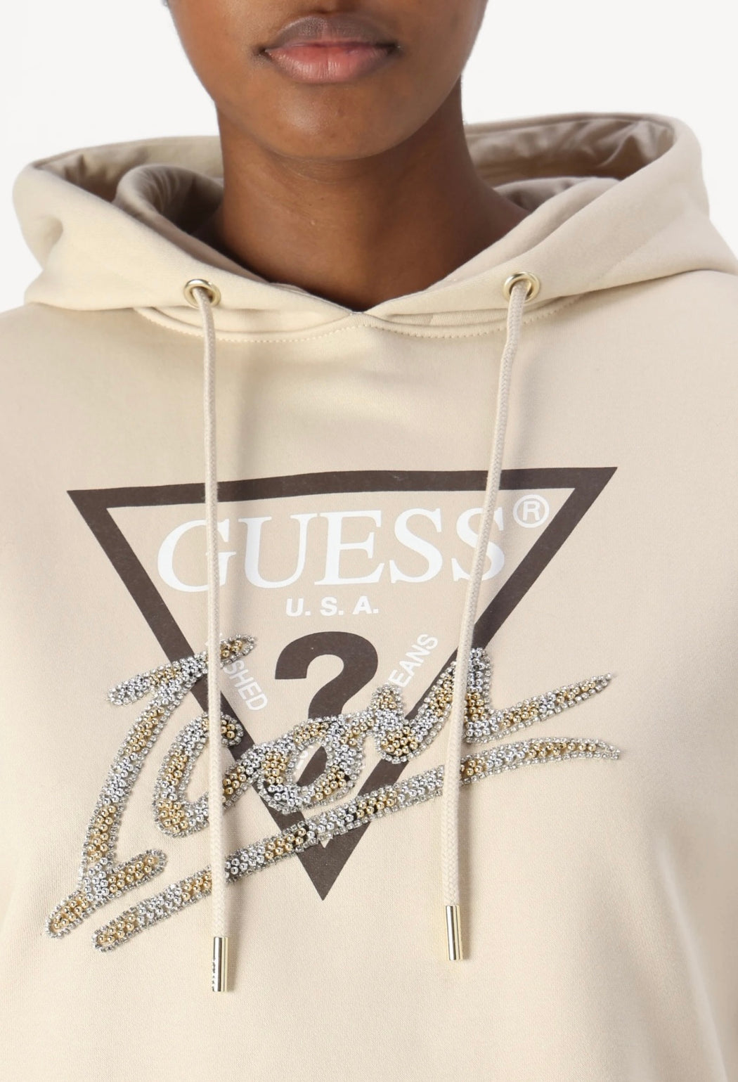 W4BQ06KB683 Guess beige icon embellished hoodie