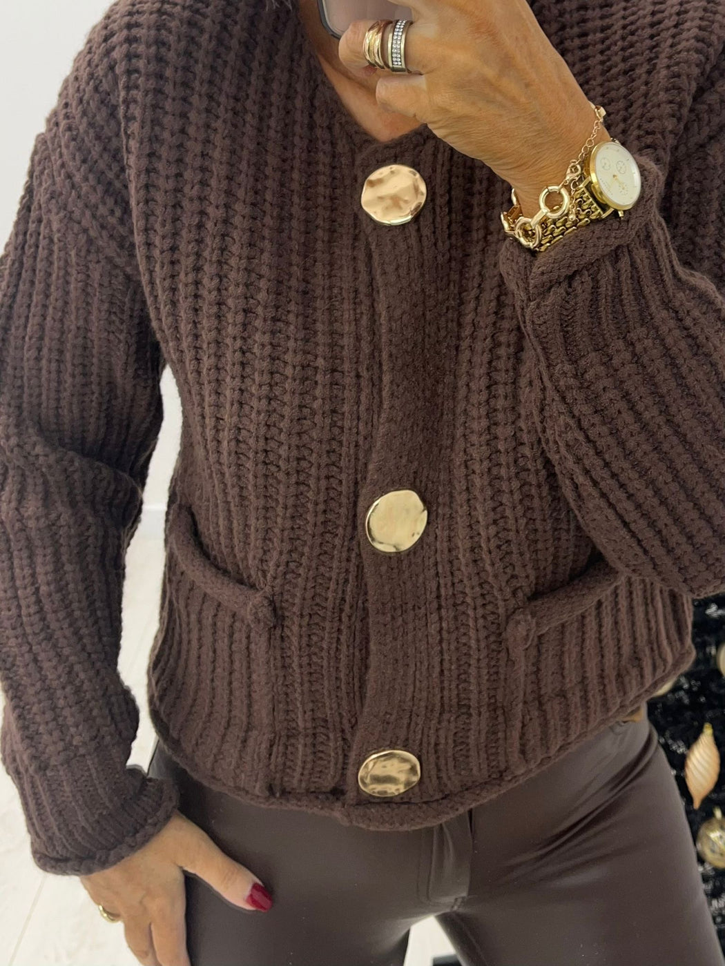 Jazz brown button knit cardi