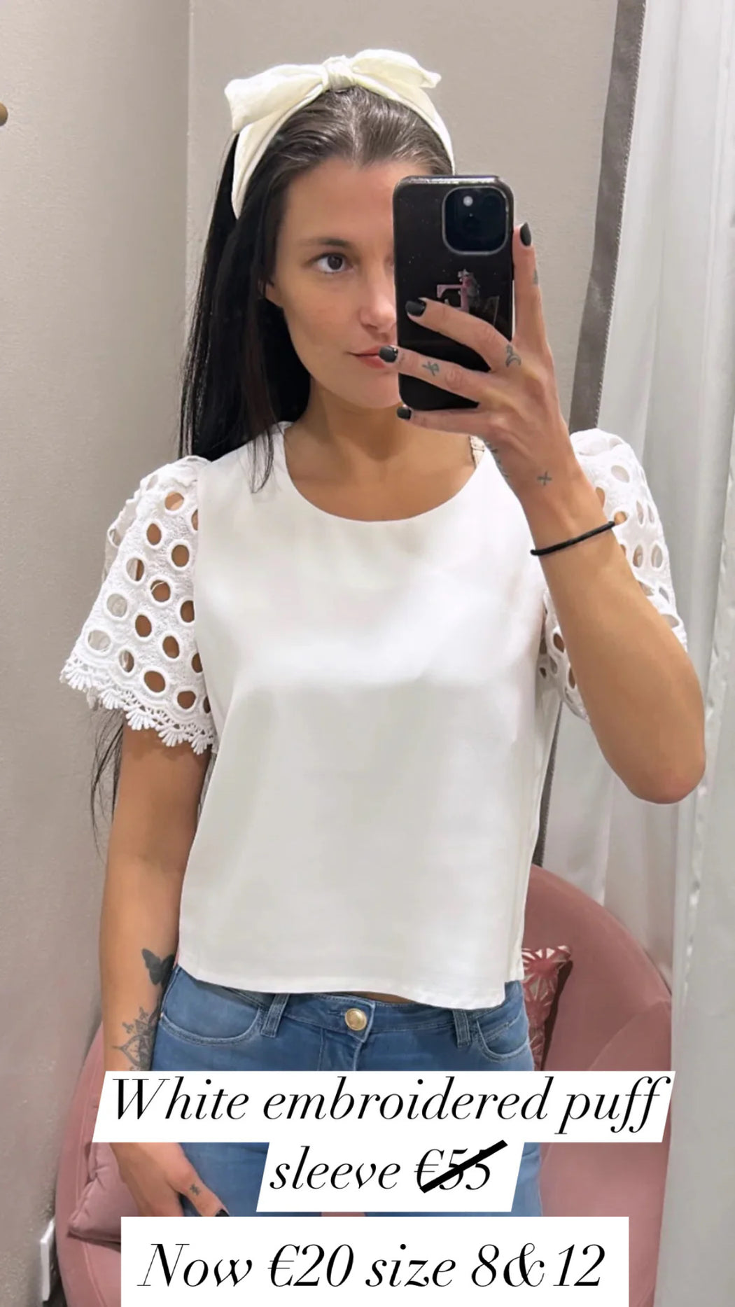 White embroidered puff sleeve top 22424LT