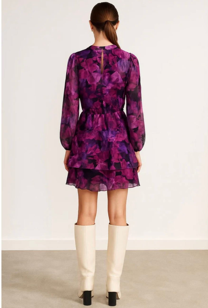 Purple floral frill dress
