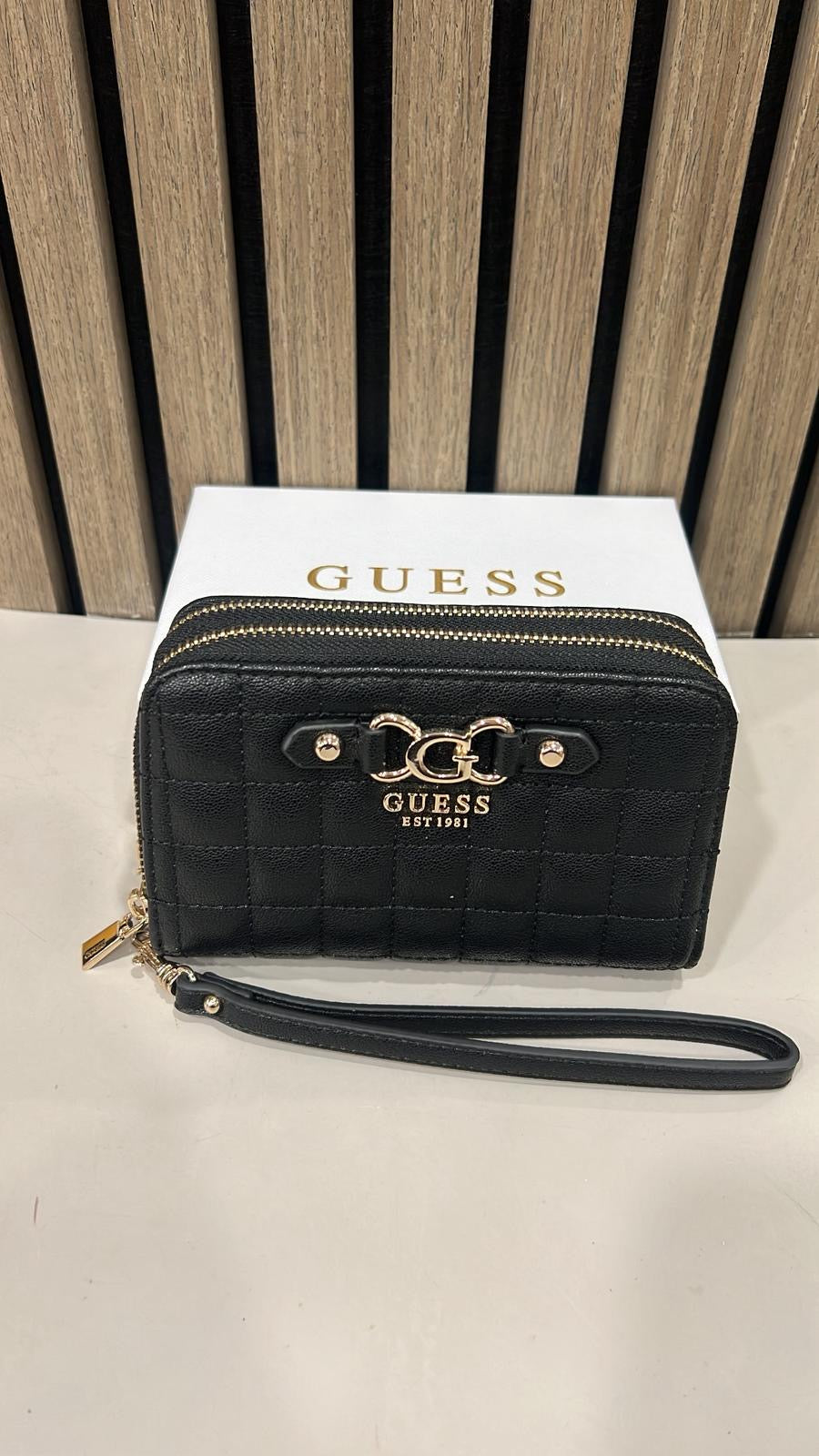 Qg8424164 guess black double zip nadira wallet