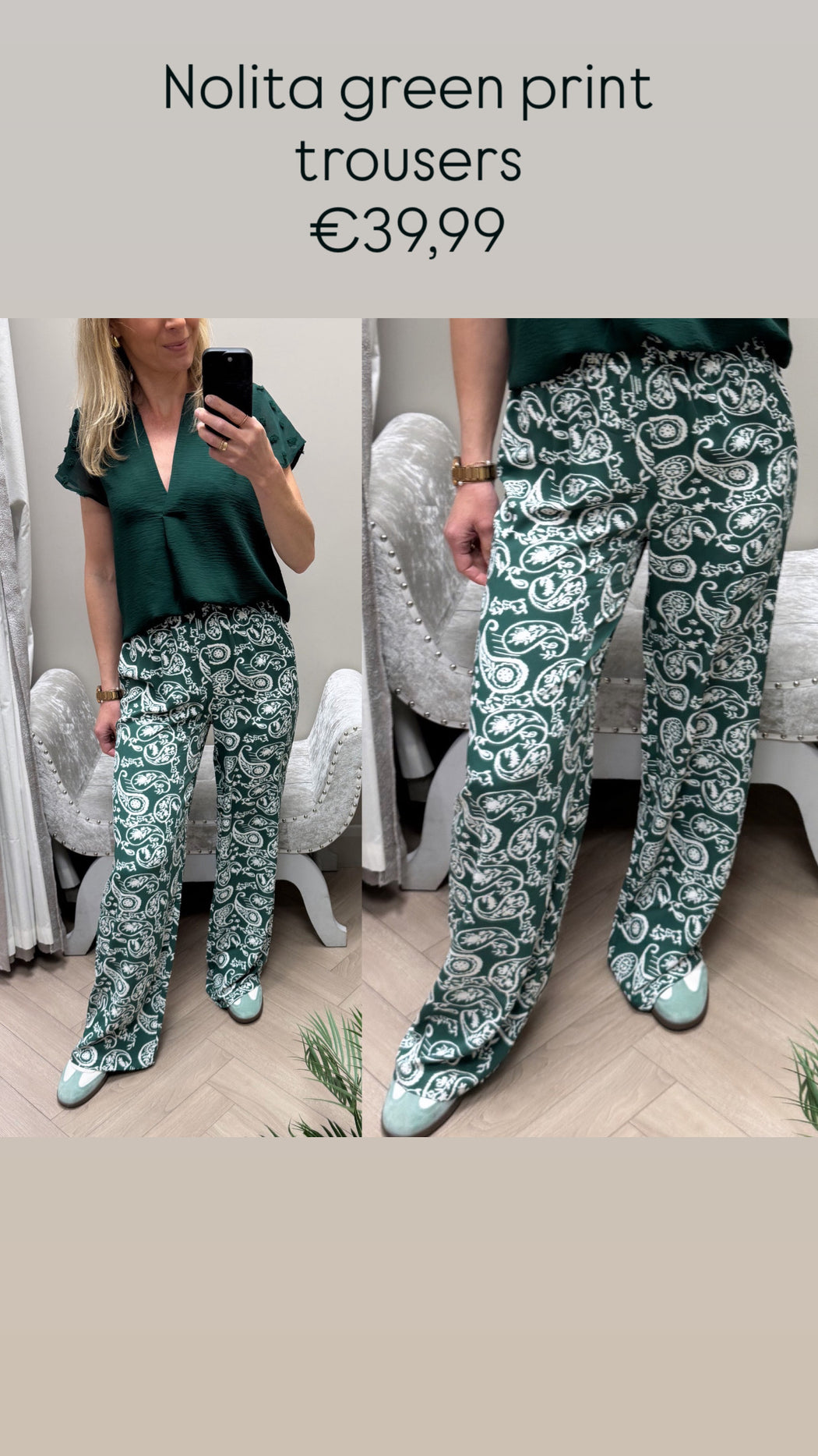 Nolita green print trousers