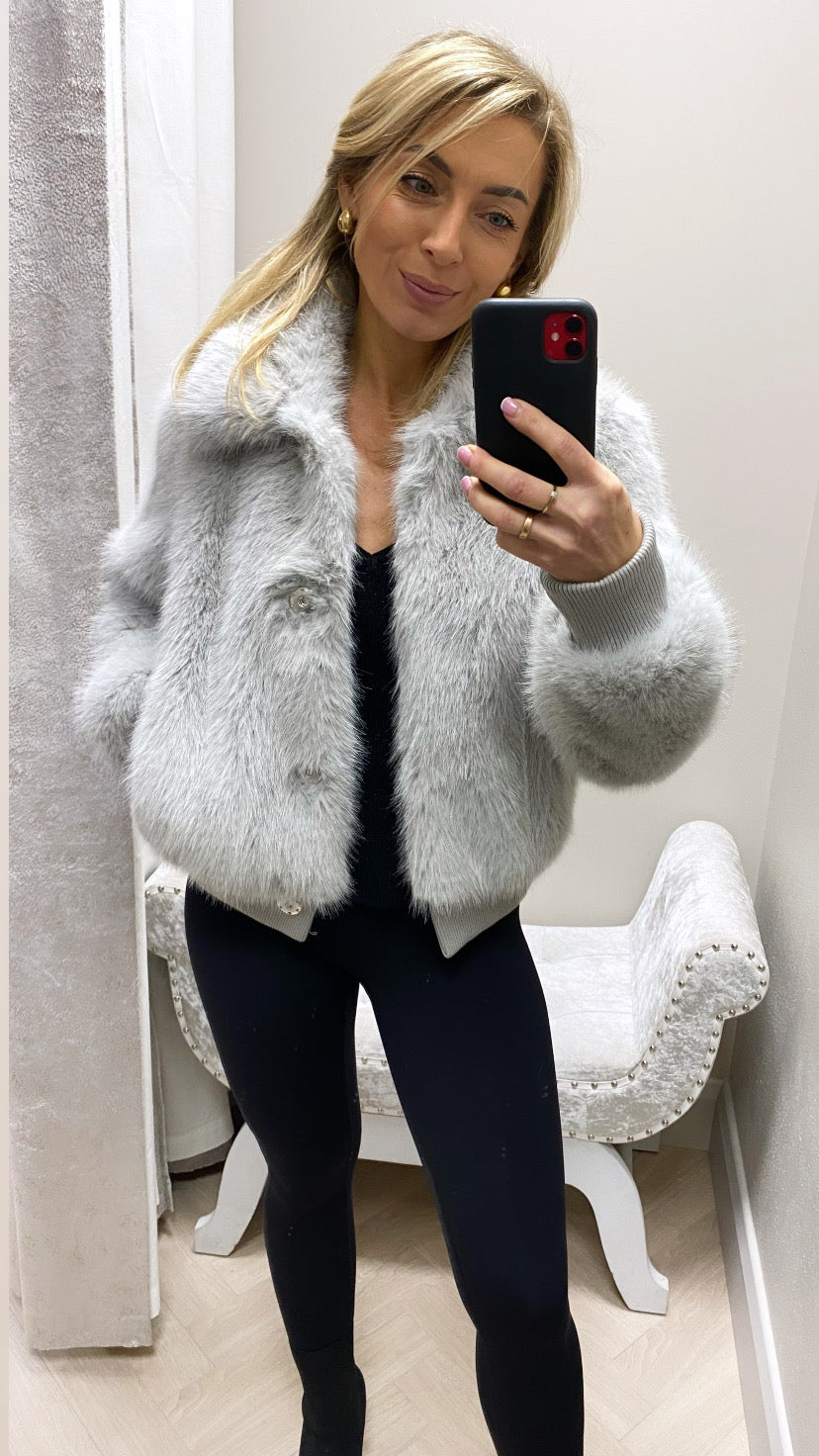 Faux fur grey guess bomber