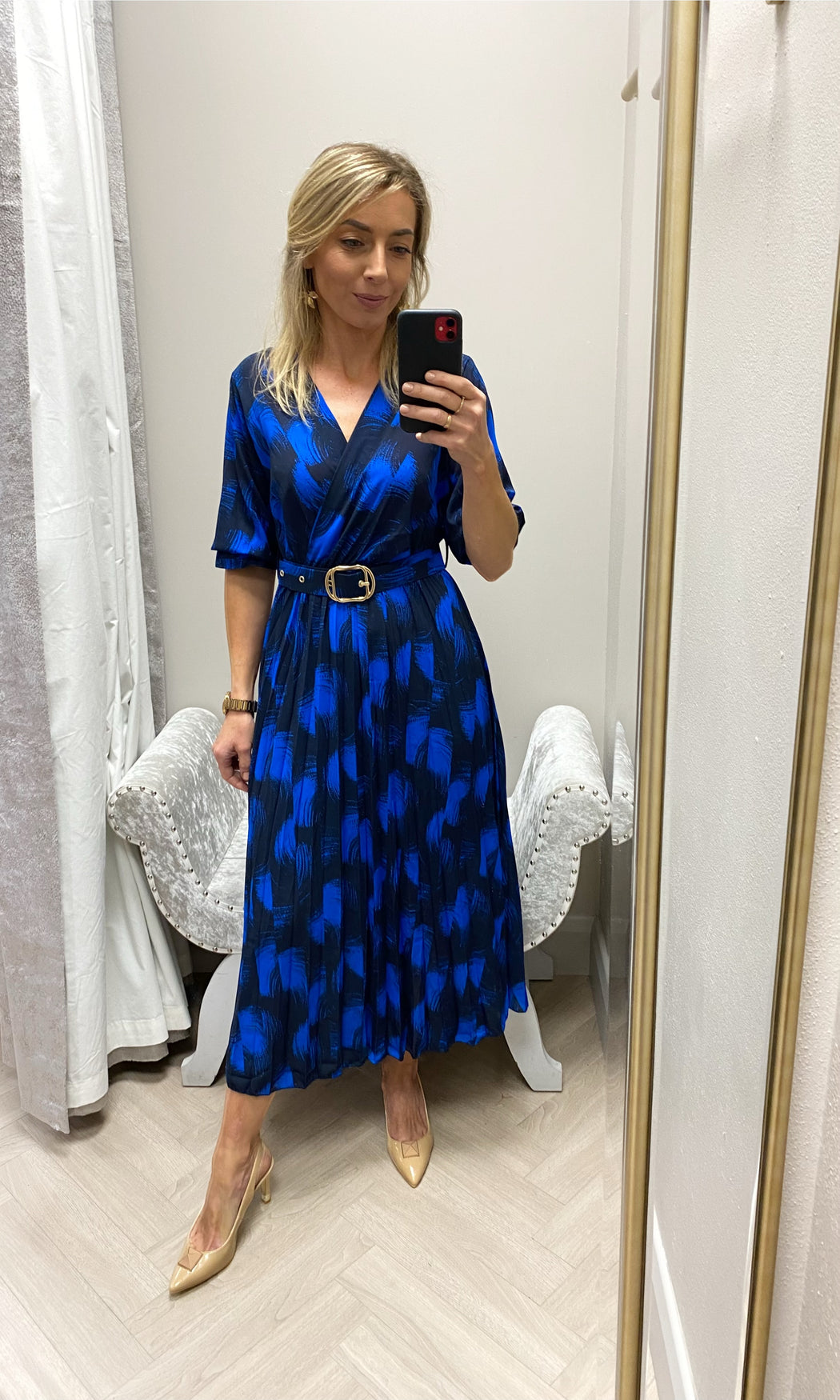 POSITANO BlUE NAVY PRINT  MIDI DRESS