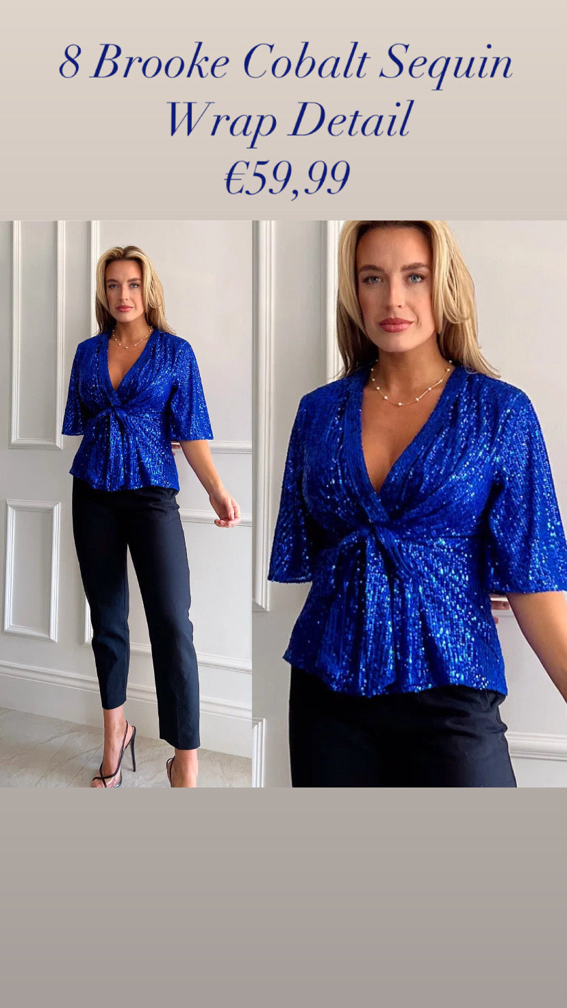 Brooke Cobalt Sequin Wrap Detail Top