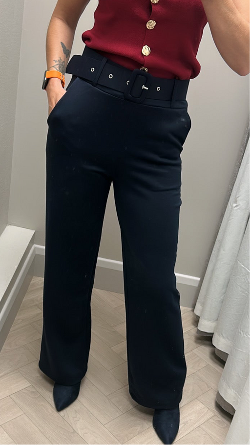 Navy belted trousers