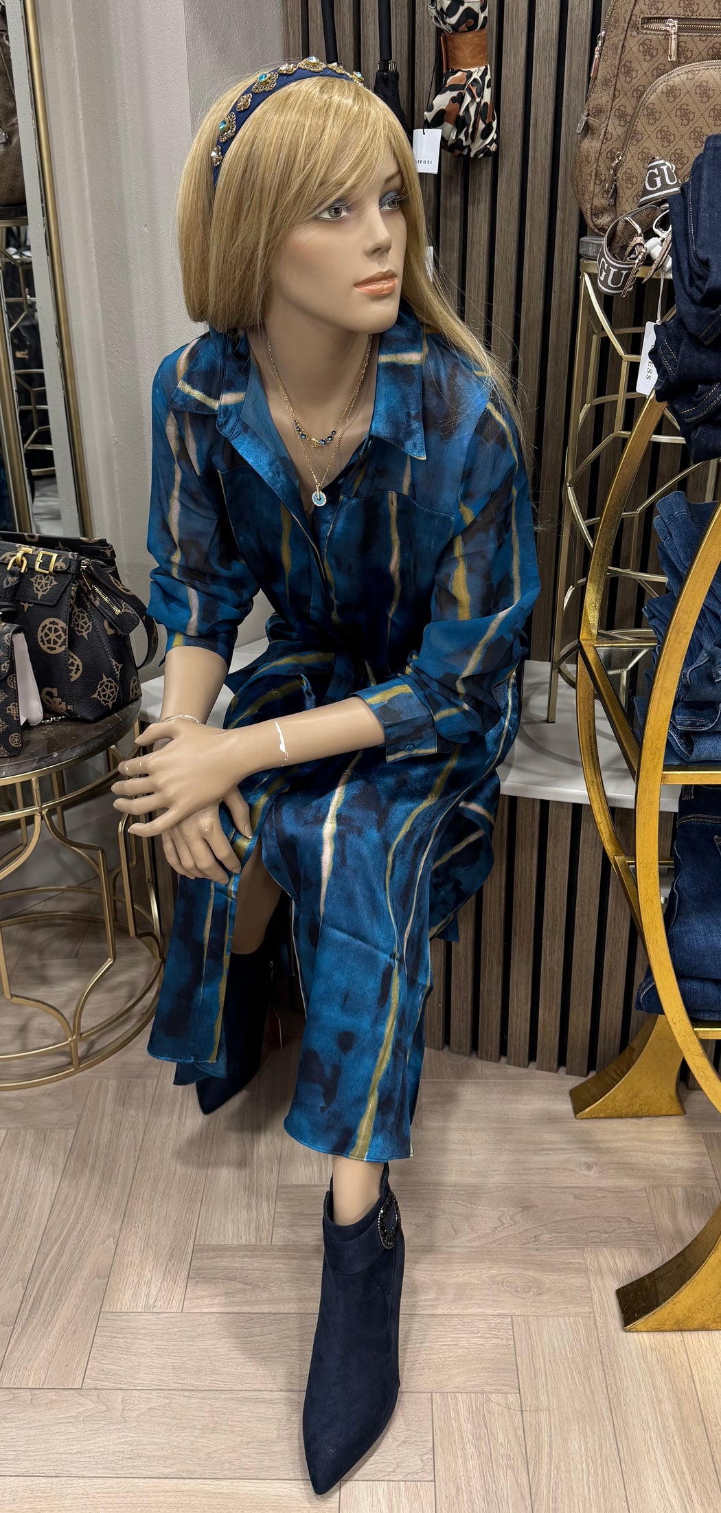 Marie teal print dress