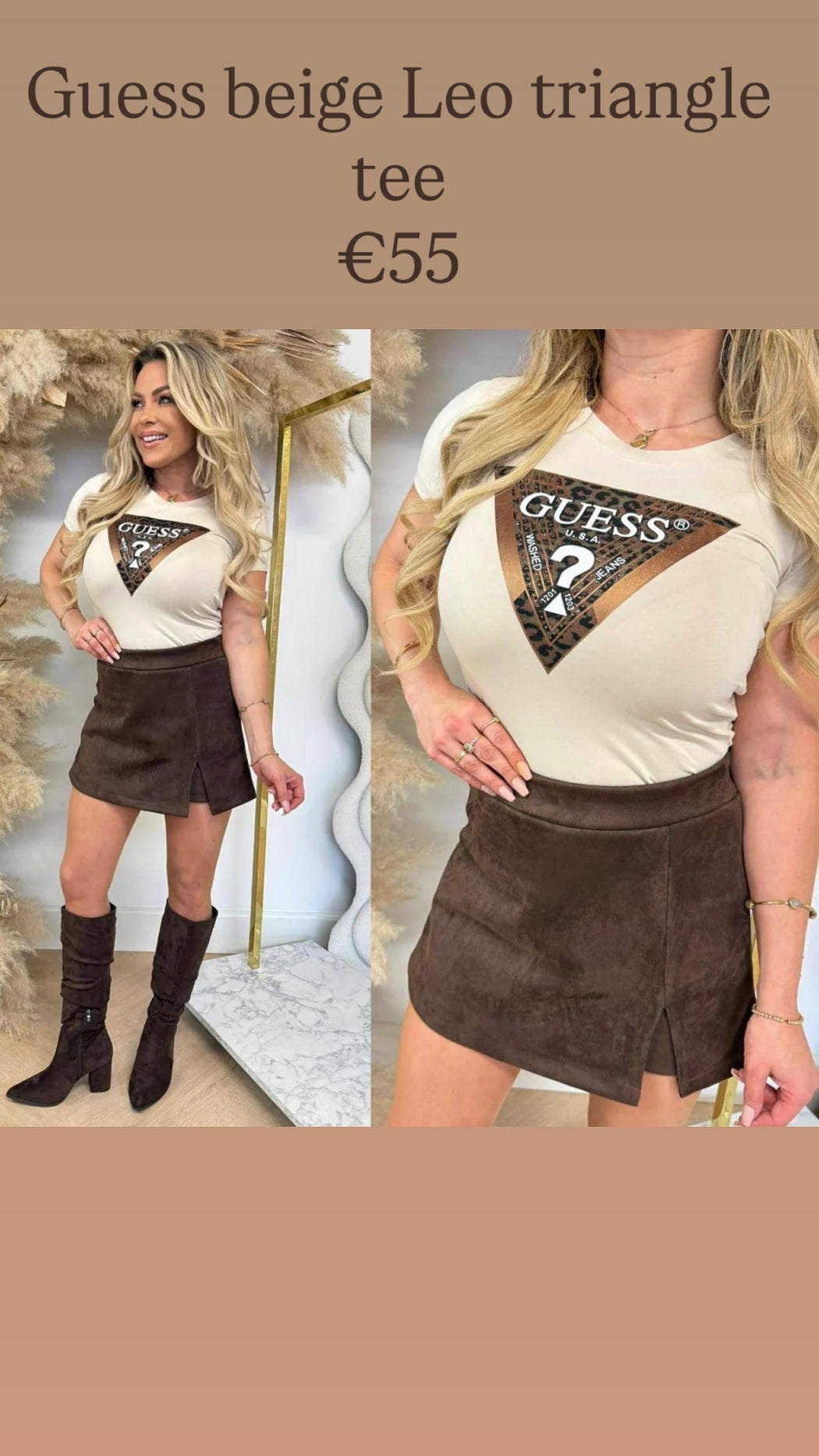 Guess beige Leo triangle tee