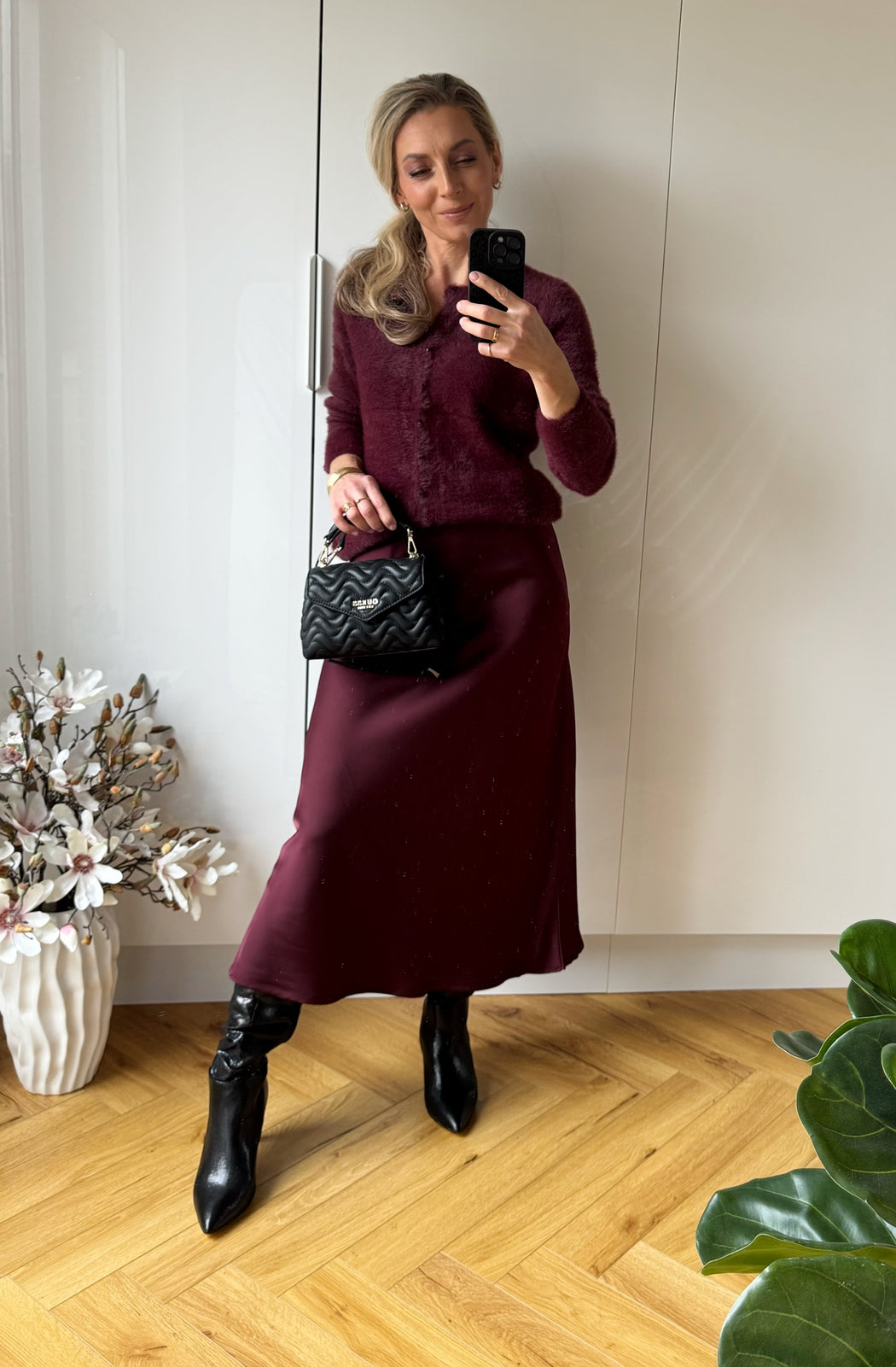 Plum Kansas satin skirt