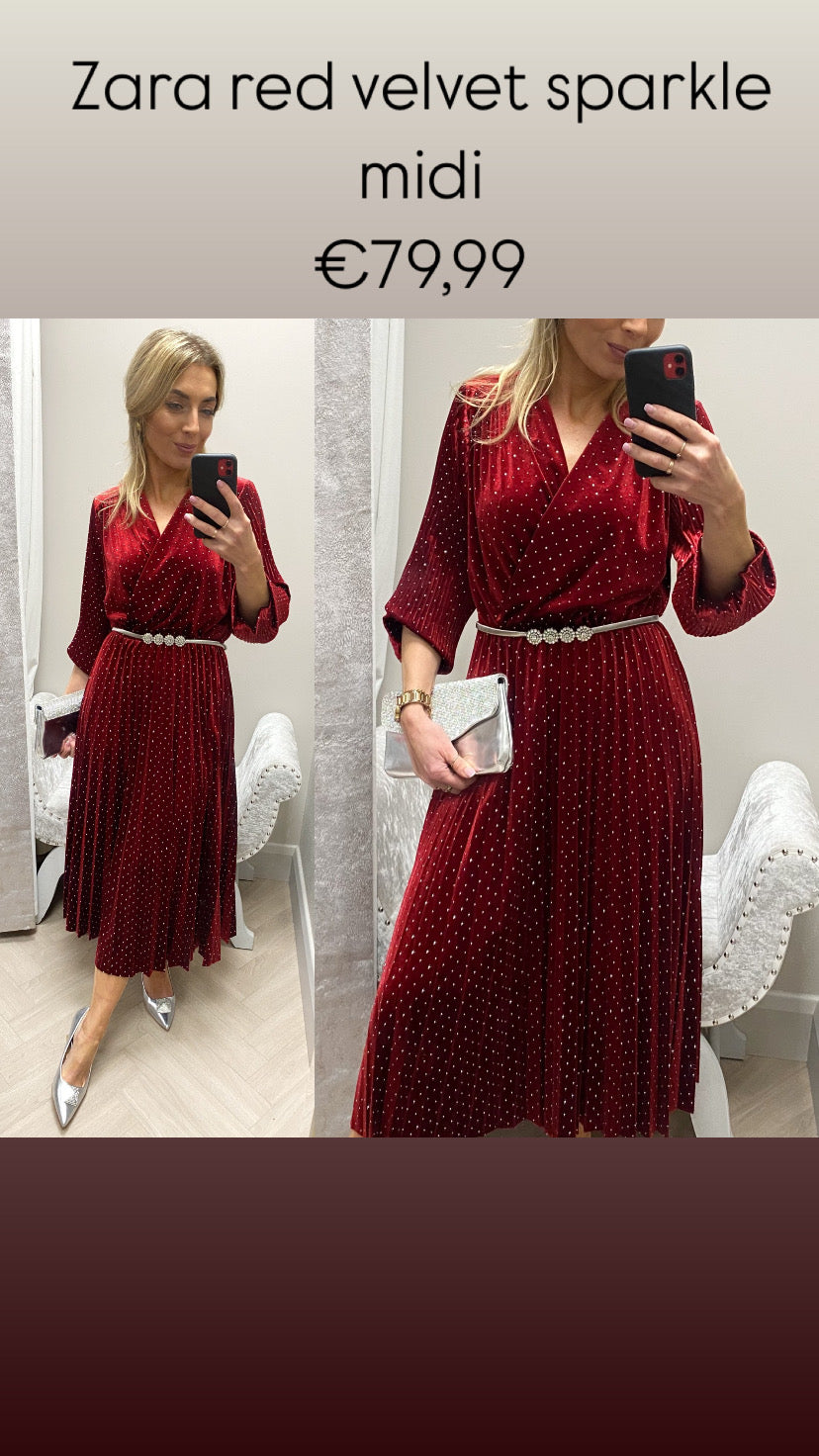 Zara red velvet sparkle midi