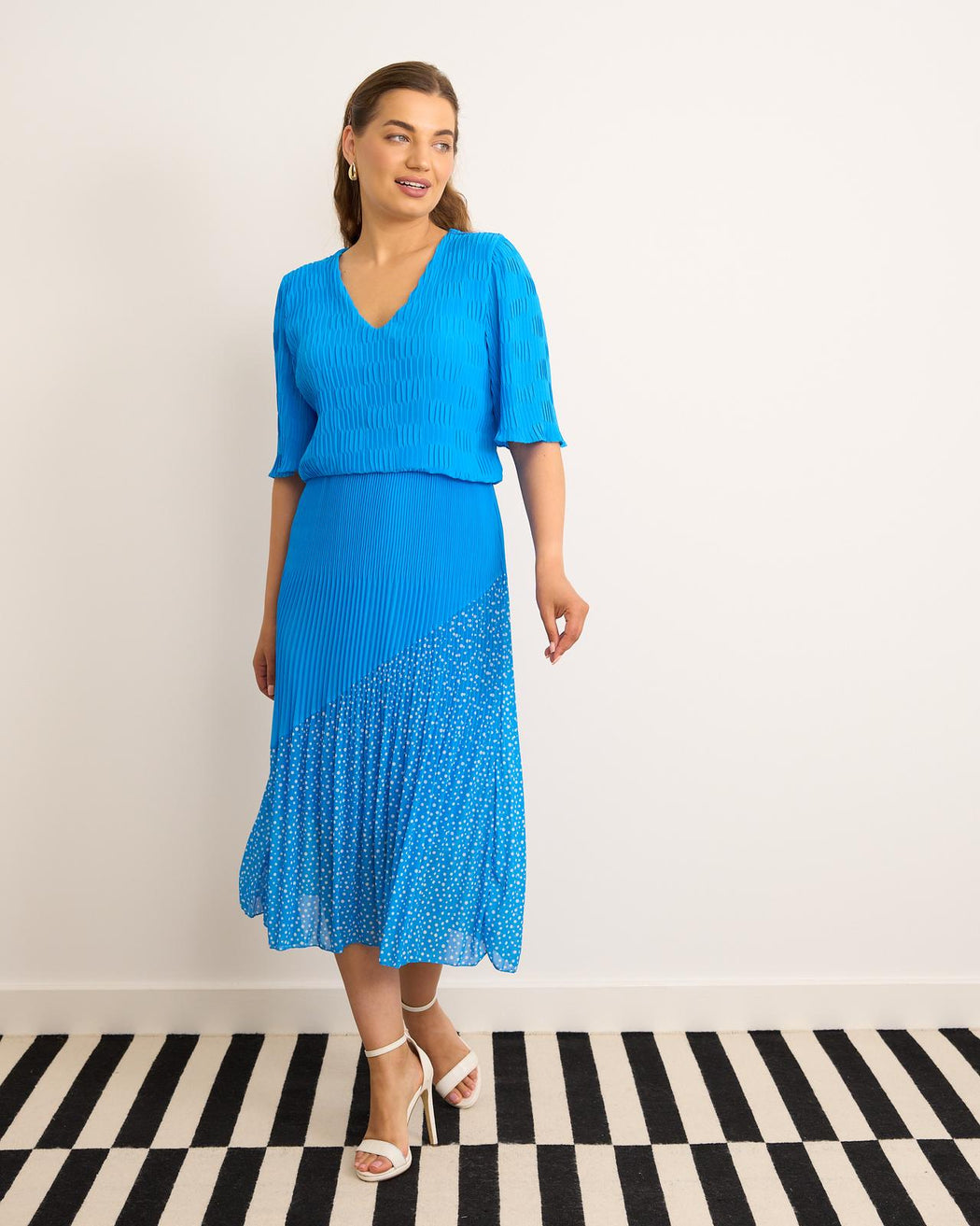 Santorini blue  polka dot midi dress