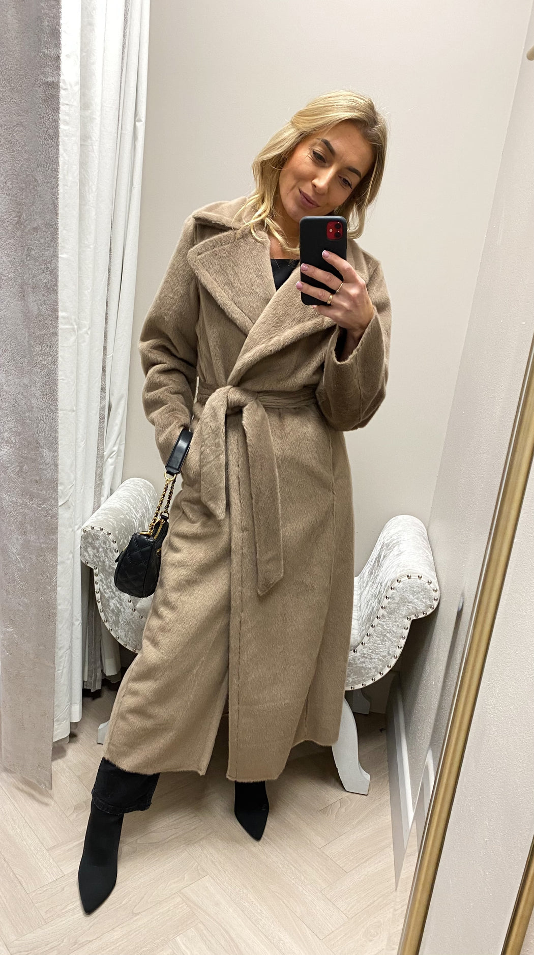 Guess Ada mocha longline faux mink coat