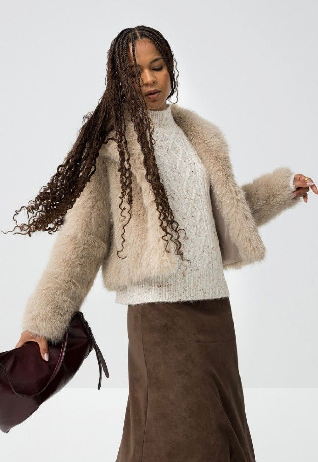 Thretha champagne faux fur jacket