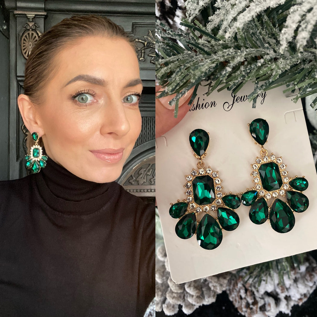 Emerald diamanté drop earrings