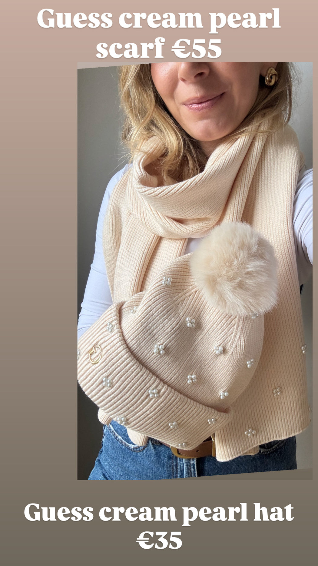 Guess cream pearl Pom Pom hat AW5635VIS01 - OFF