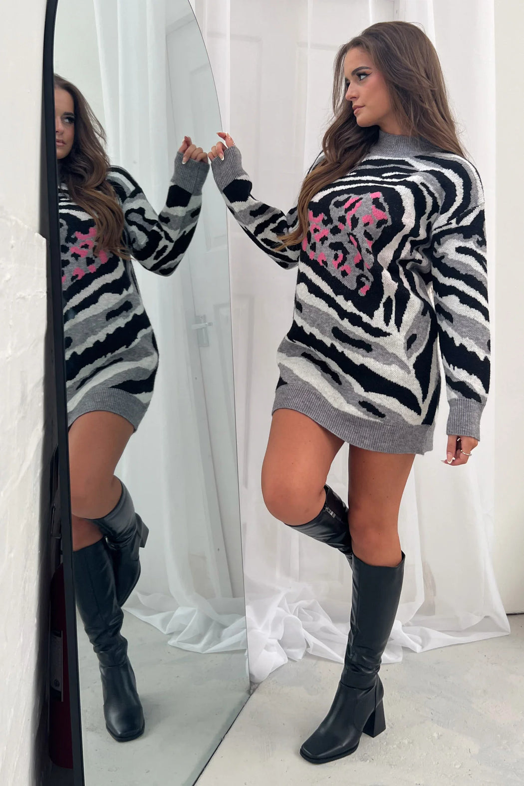Jumper dress knee high boots online