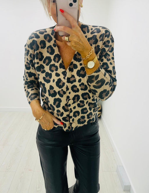 Camel Finn leopard Cardi