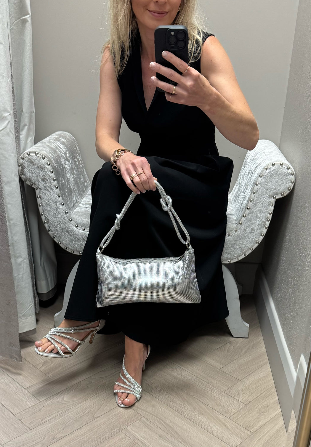 Glamour metallic-silver evening bag