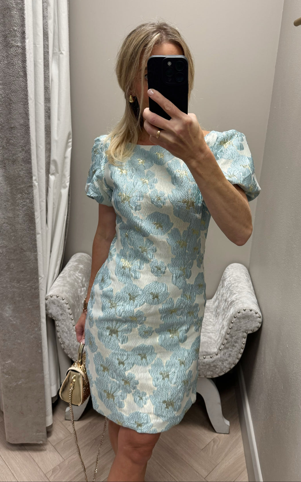 Katelyn blue jacquard shift dress