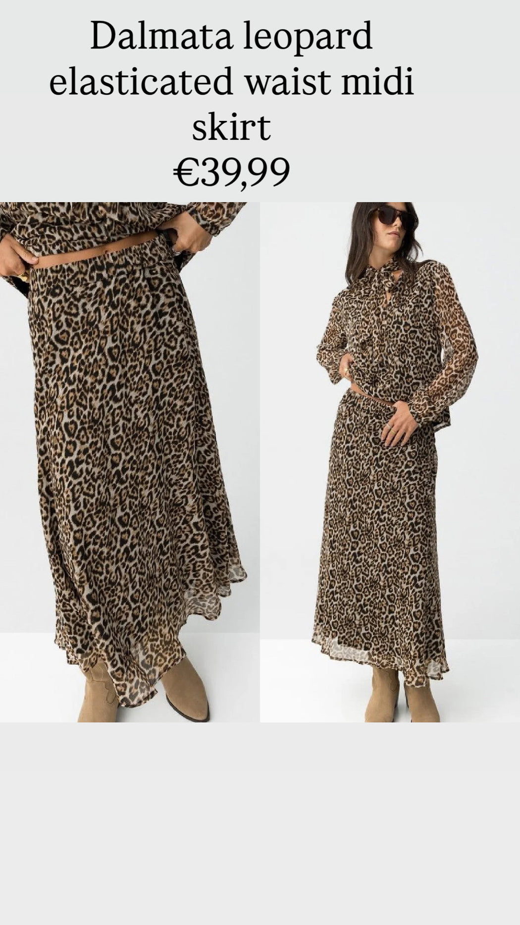 Dalmata leopard elasticated waist midi skirt