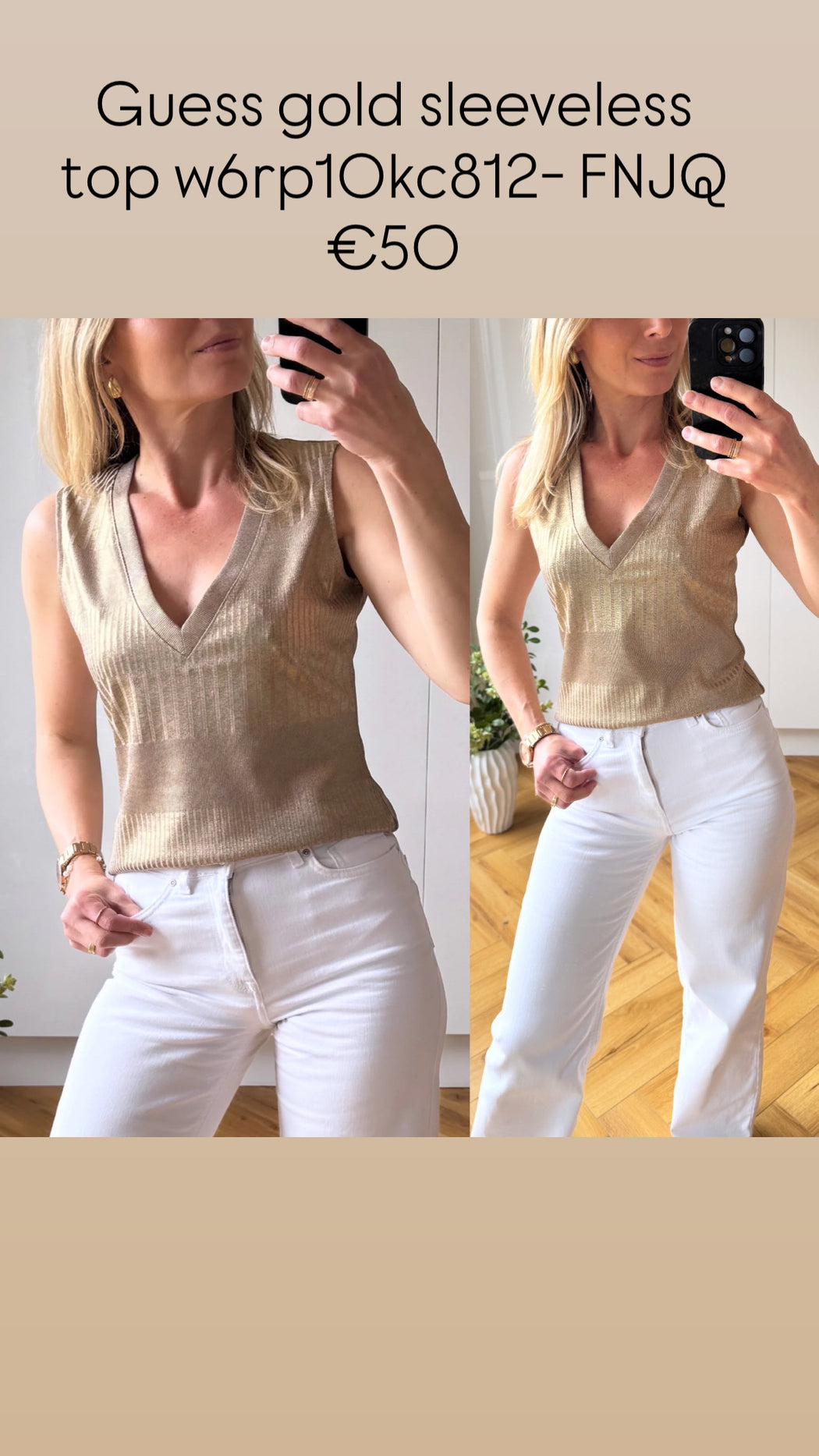 Guess gold  sleeveless top w6rp10kc812- FNJQ