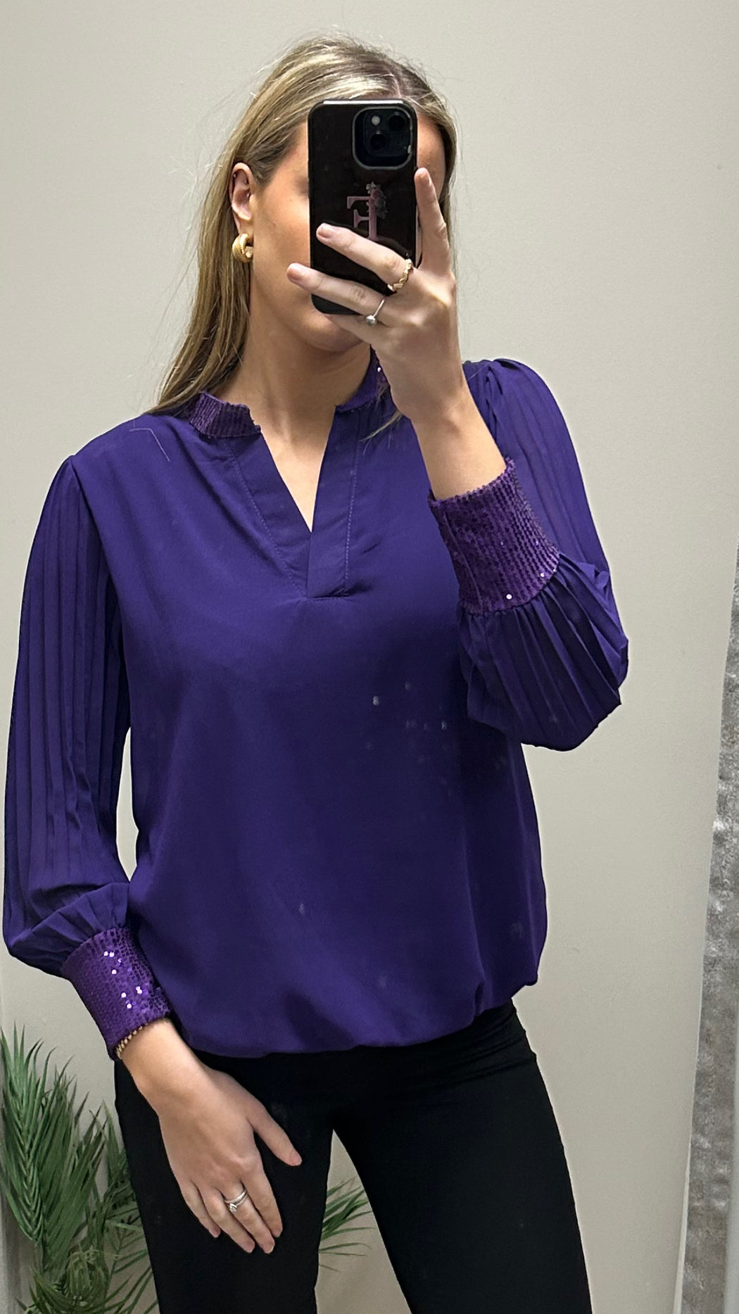 Cassie sparkle trim purple blouse