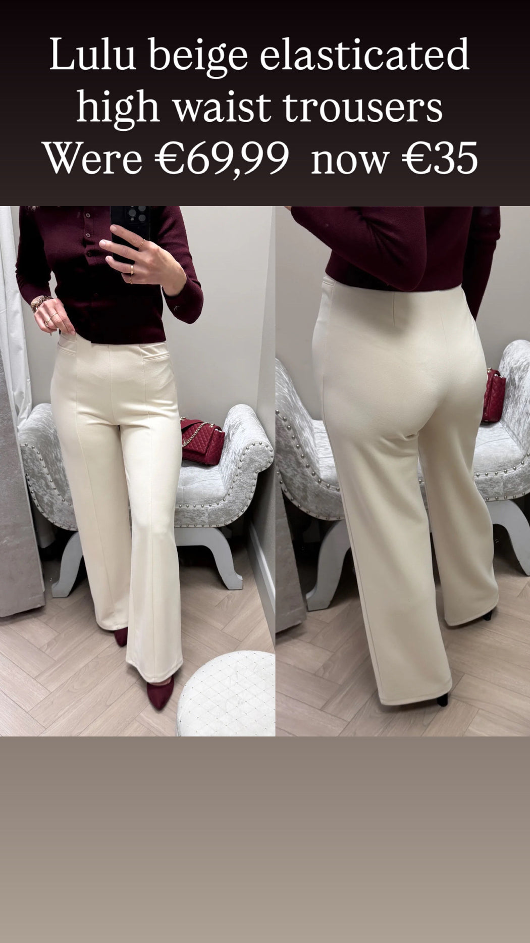 Lulu beige elasticated high waist trousers