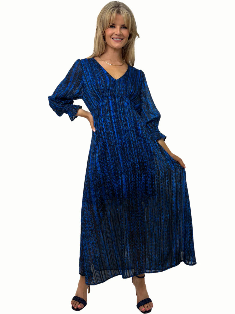 STREASA BLUE PRINT MIDI DRESS