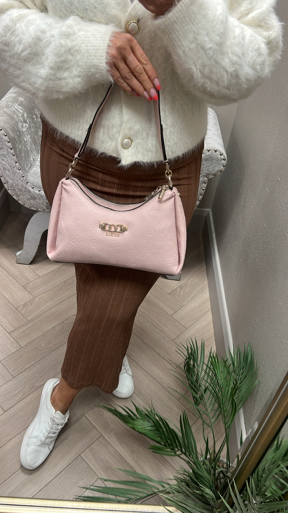 Guess anise   light rose double zip shoulder bag