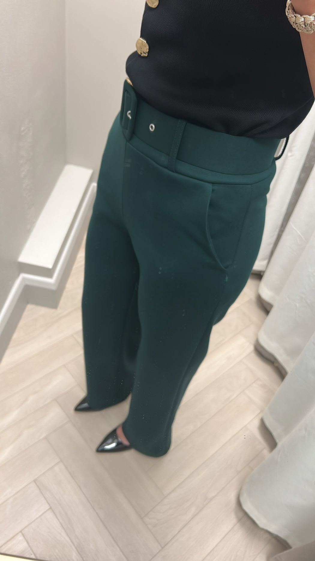 Green belted trousers