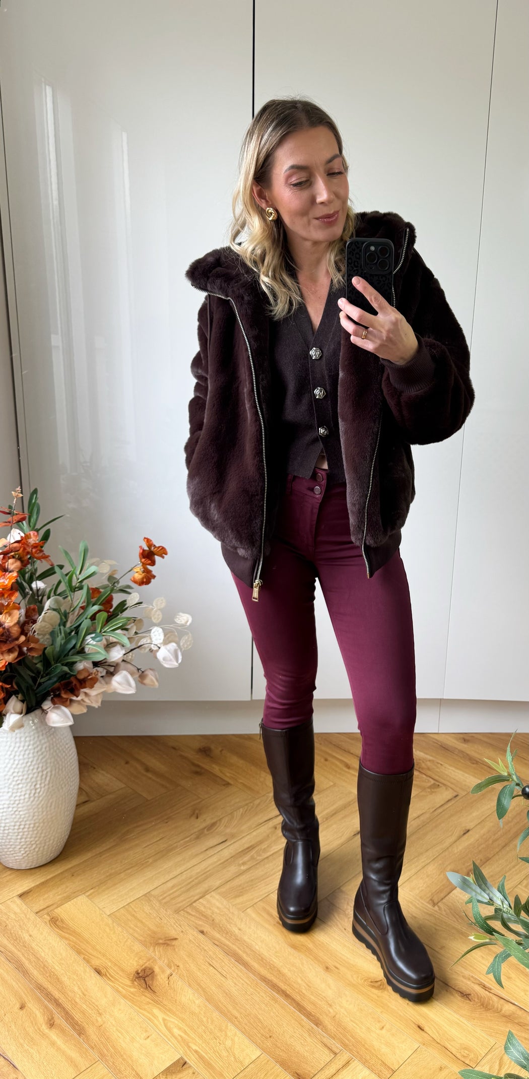 Guess brown lucrezia faux fur jacket w5bl66w3890