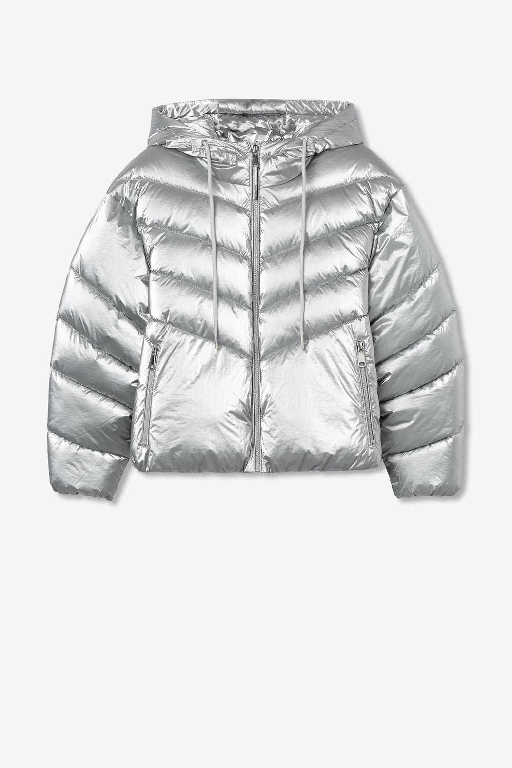 Plata metallic hooded puffer