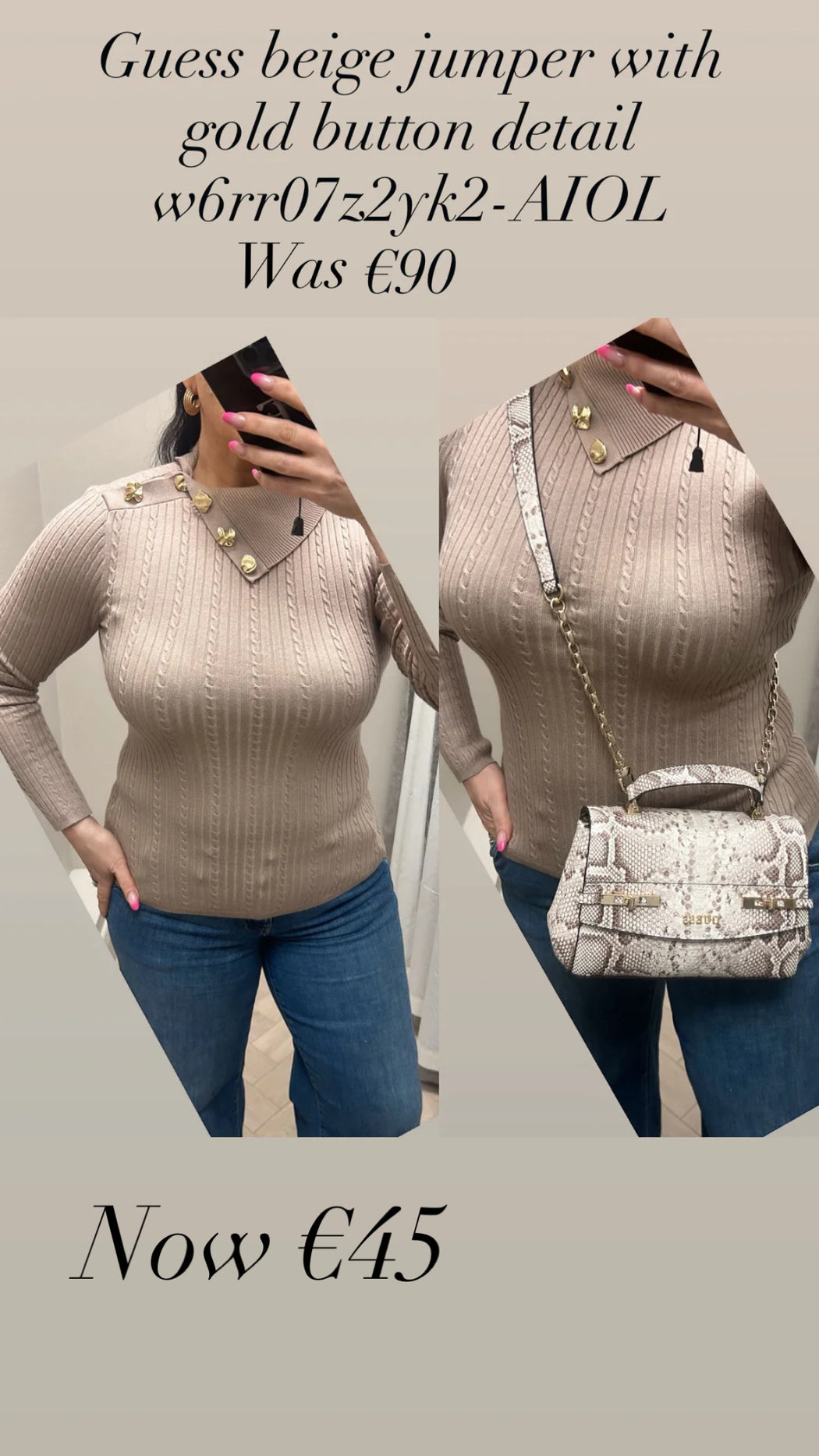Guess beige jumper with  gold button detail w6rr07z2yk2-AIOL