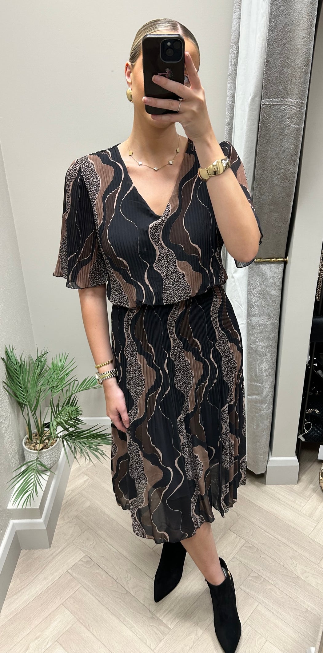 Sophie black leopard print midi