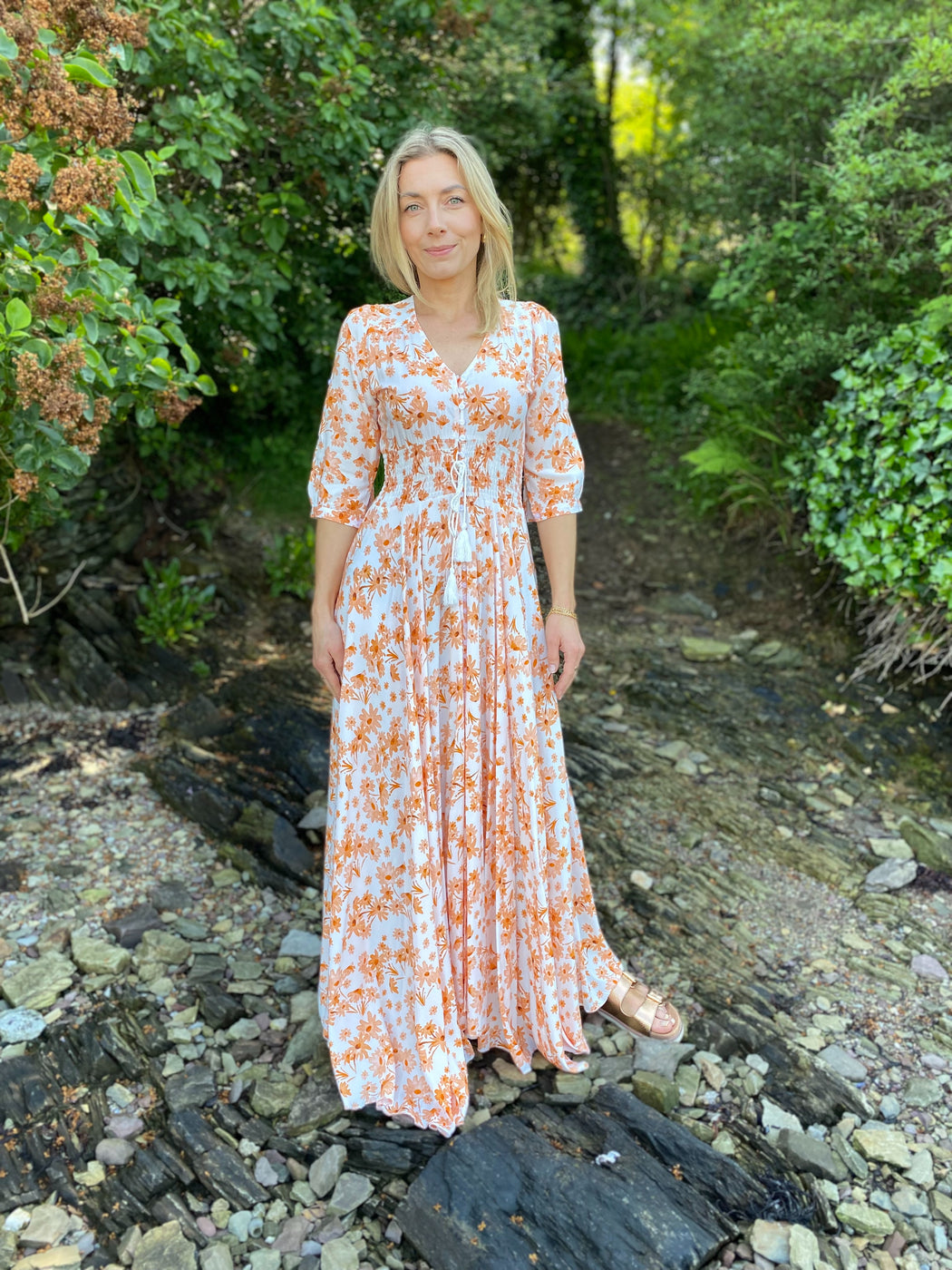 Indiana apricot print maxi