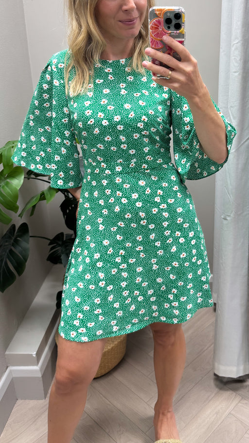 Traffic People Misty  Green  Ditzy Floral Print Dress