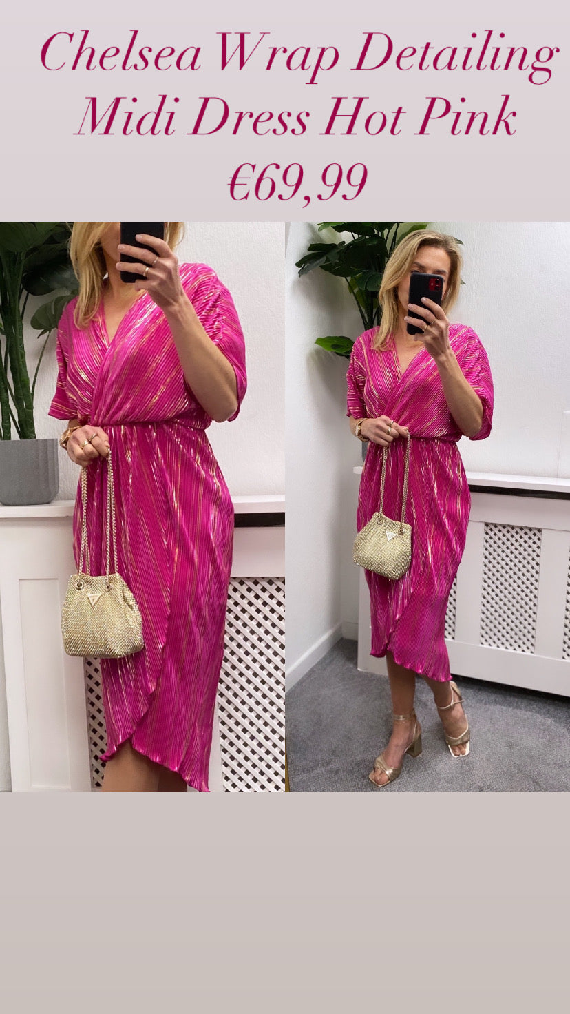 Chelsea Wrap Detailing Midi Dress Hot Pink