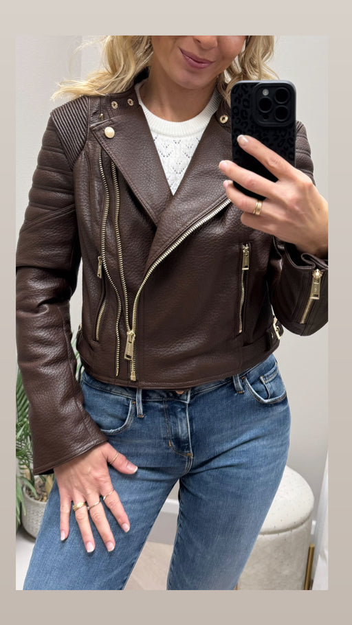 Guess jeannine chocolate brown pu jacket