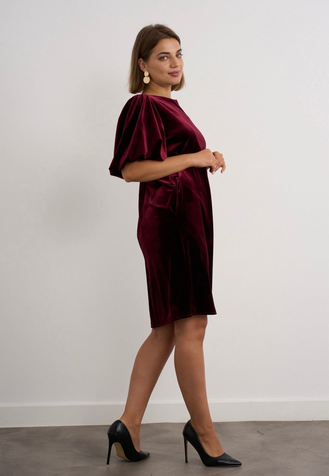 Wine velvet bow back dress
