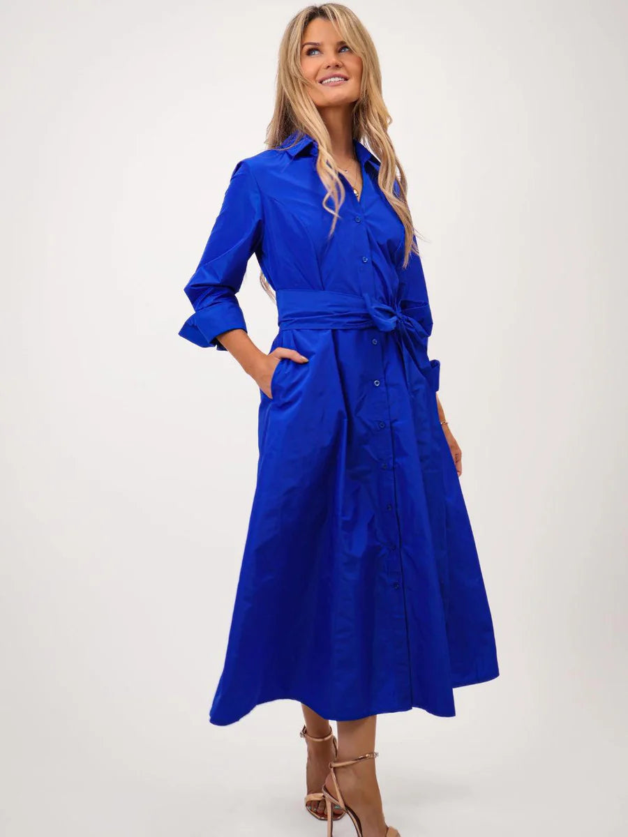 ROYAL BLUE VICTORIA TAFFETA MIDI DRESS