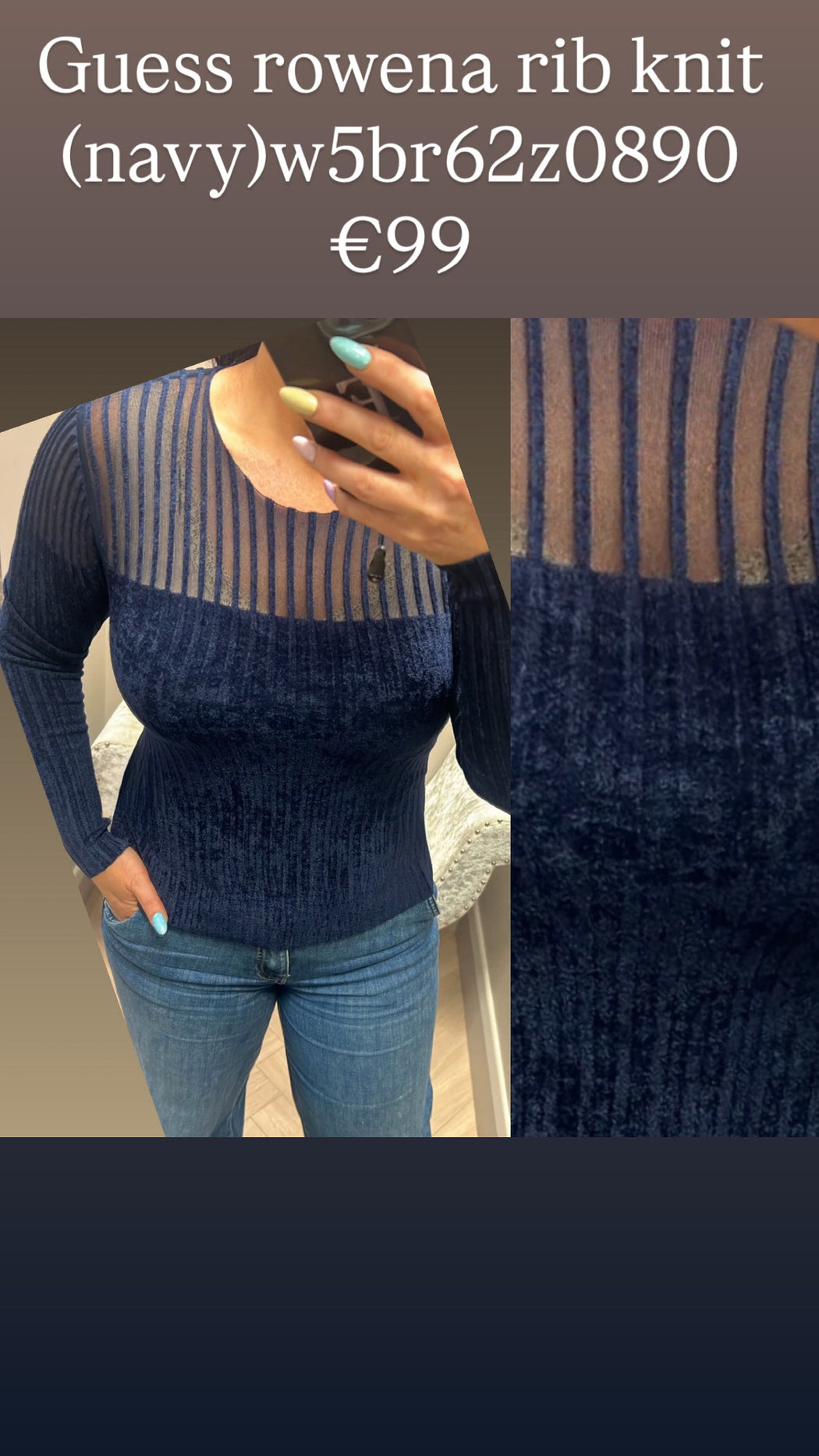 Guess rowena rib knit (navy)w5br62z0890