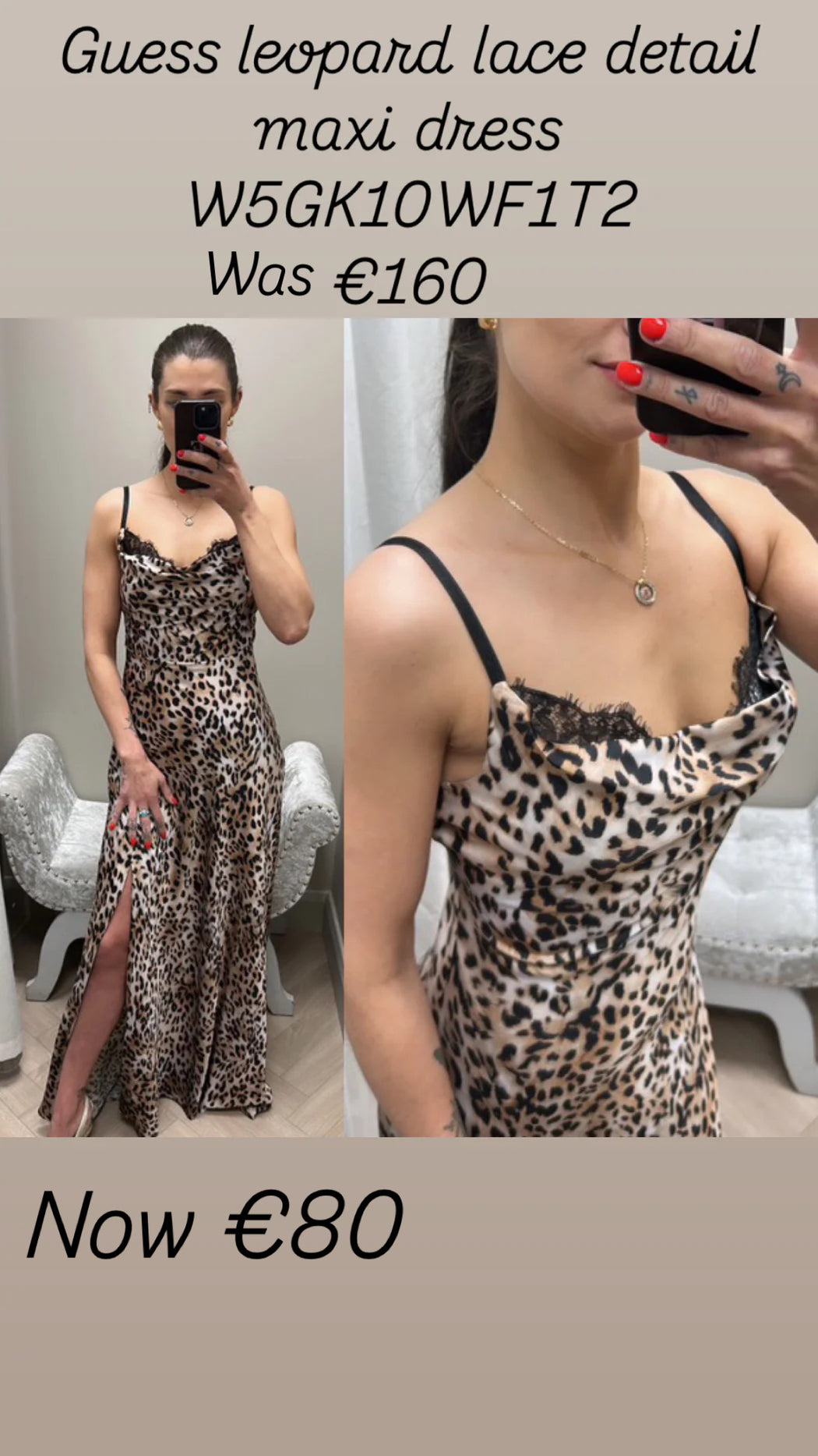 Guess leopard lace detail maxi dress W5GK10WF1T2