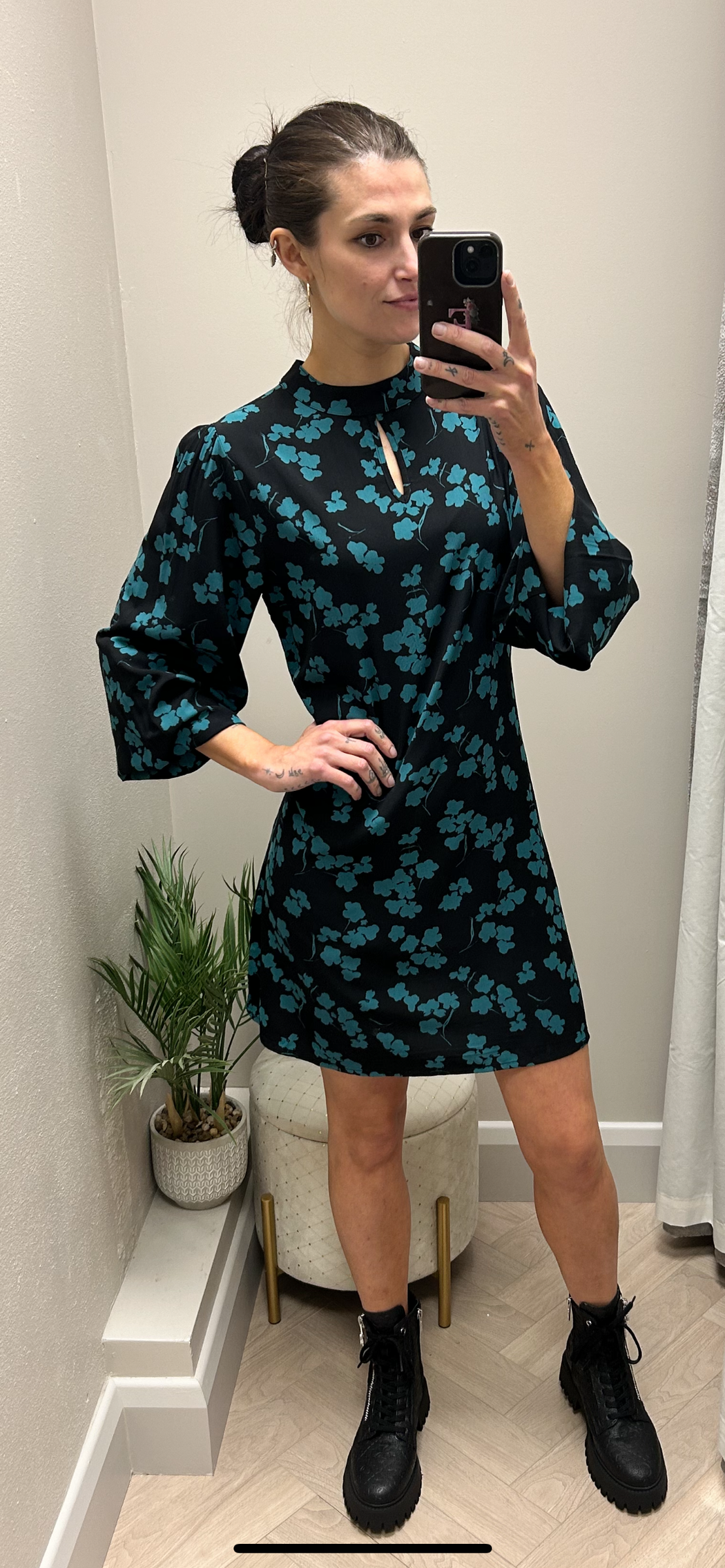 Blueberry teal black shift dress