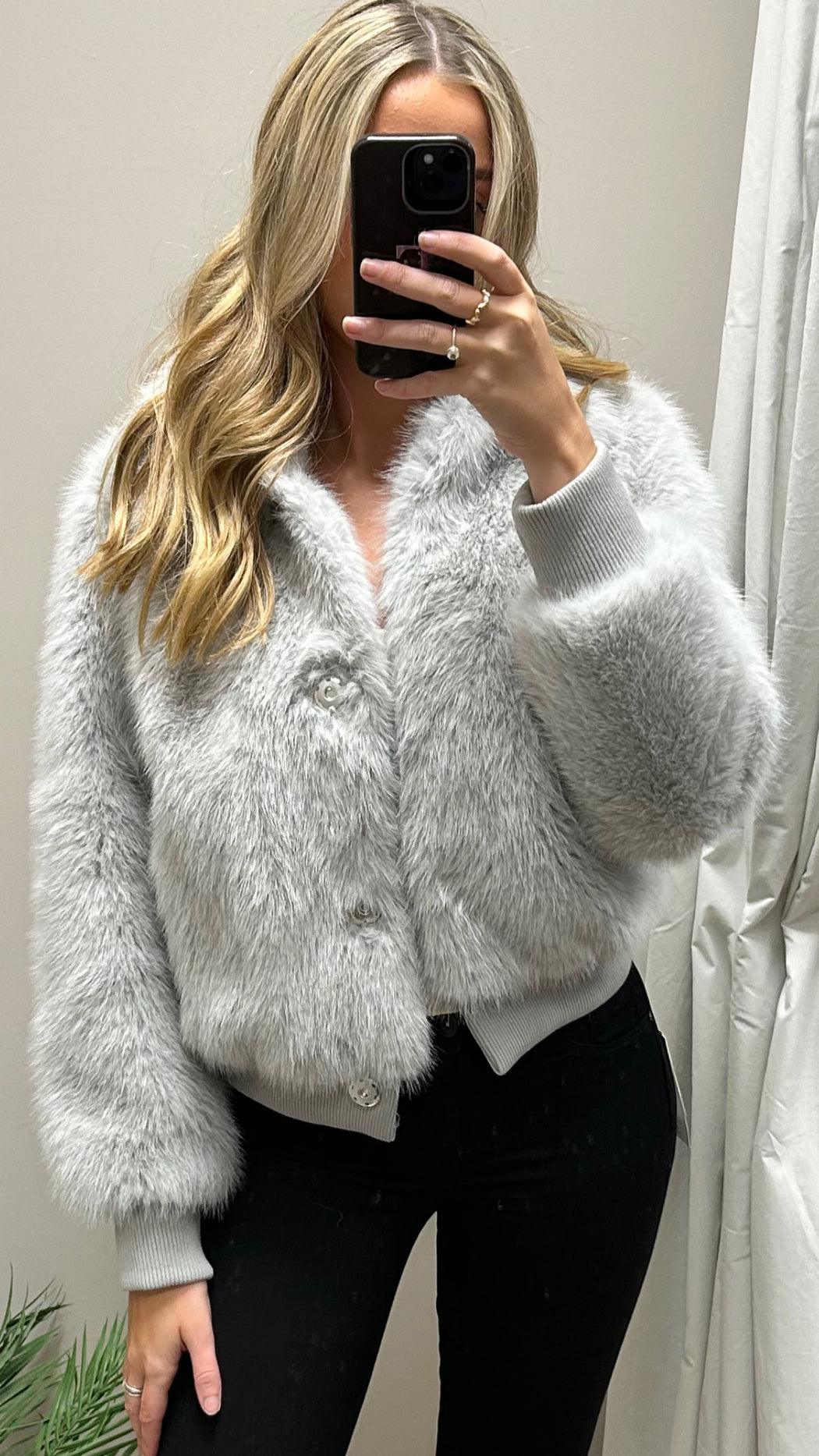 Faux fur grey guess bomber