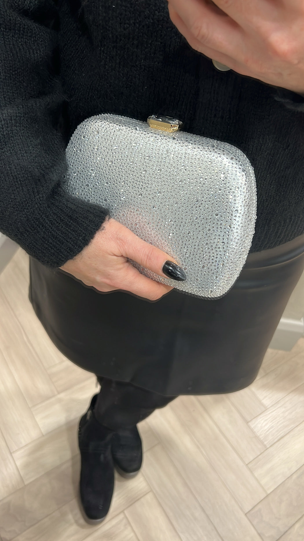 Silver sparkle clutch