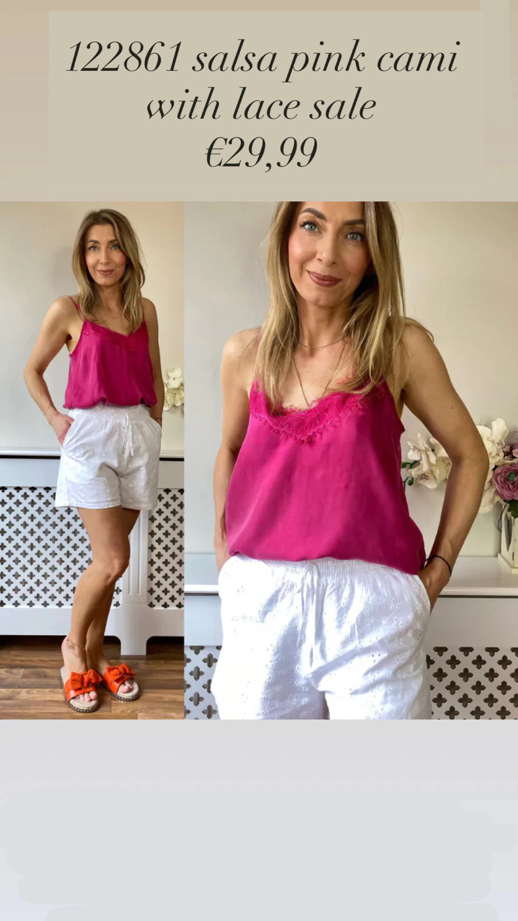122861 salsa pink cami with lace