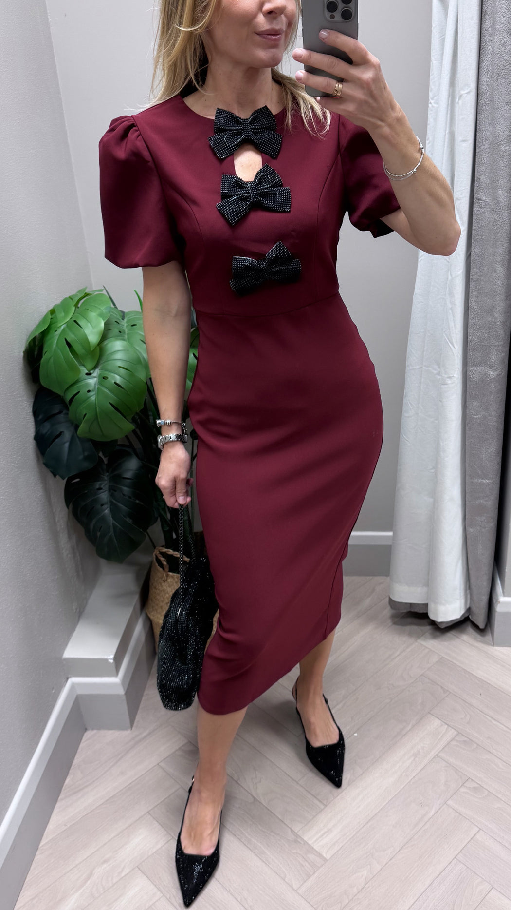 Emma Cut Out Bow Midi Dress Berry