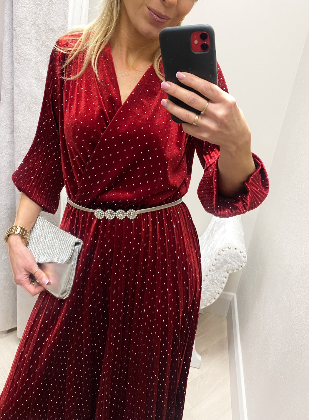 Zara red velvet sparkle midi