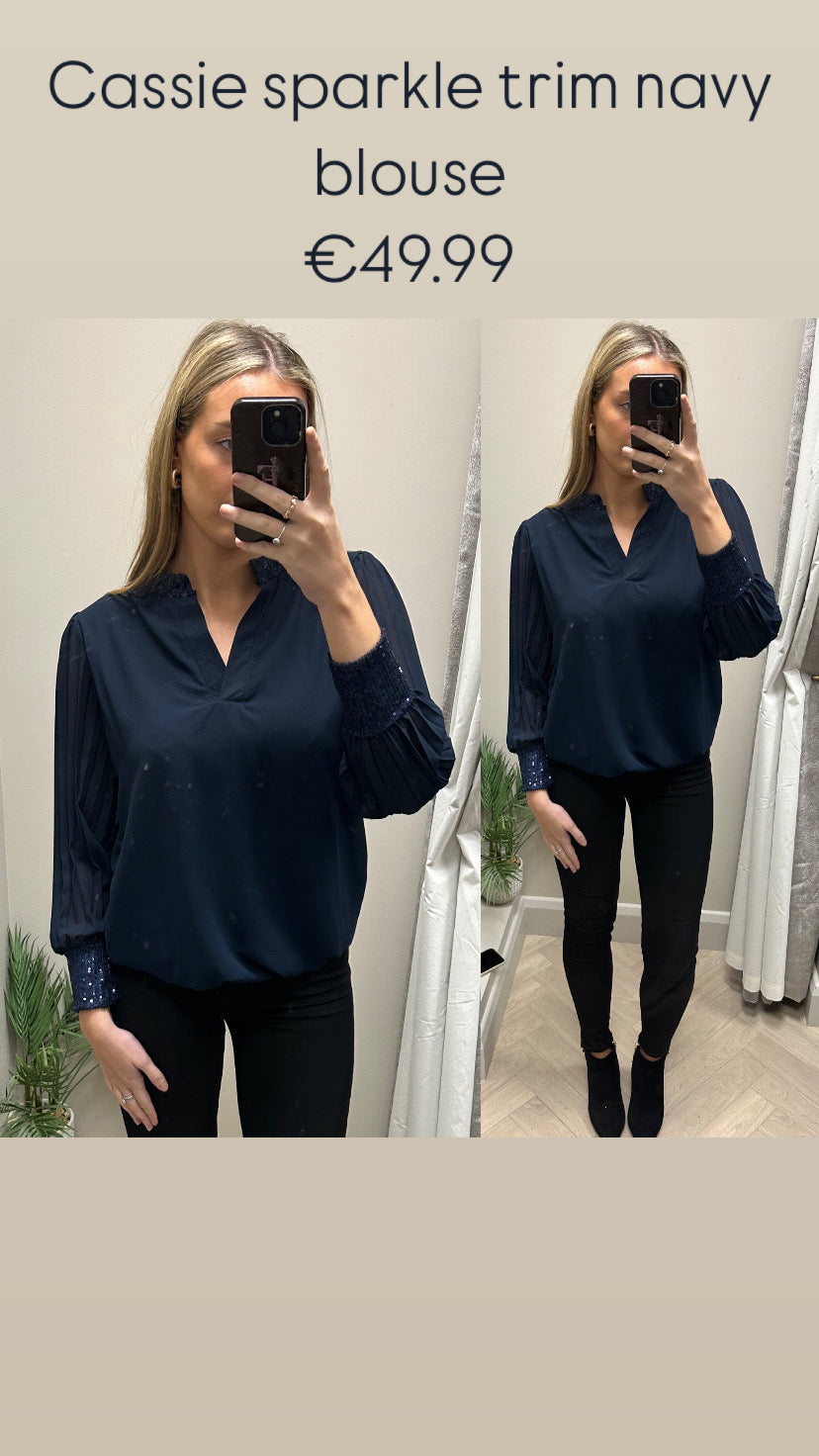 Cassie sparkle trim navy blouse